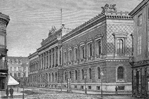 Reichsbank building, Berlin, historical wood engraving