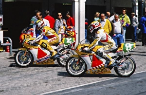Reinhold Roth and Helmut Bradl Germany, HB-Racing-Team of Dieter Stappert, Motorcycle World Championship 1990, Honda NSR 250, Class 250 ccm, Grand Prix (GP) of Germany at the Hockenheimring on 26 May 1990, Germany, Europe