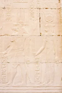 Relief of the crocodile god Sobek and the goddess Isis