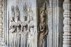Relief sculpture of apsaras, devatas at Angkor Wat
