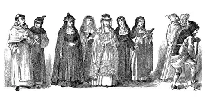 Religious costumes in 1880, from left: Augustinian