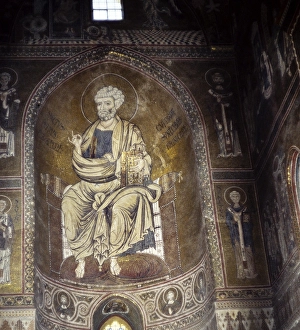 Religious wall paintings in the Norman cathedral of Monreale, Cathedral of Monreale, near Palermo, Sicily, Italy, in 1999, Europe