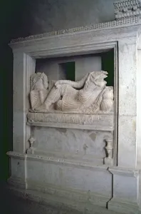 Representation of the deceased, Hypogeum, underground burial chamber of the Three Brothers, Palmyra, Syria, May 1987, vintage, retro, old, historical, Asia