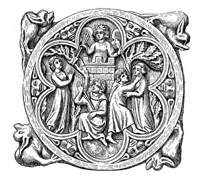 Representation of Frau Minne on an ivory-colored mirrored cube from the 13th to 14th centuries