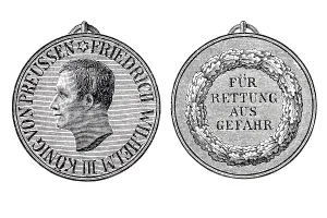 Rescue Medal, Prussia, historical illustration