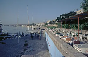 Restaurant on the Nile, Aswan, Nile Valley, Egypt, September 1989, vintage, retro, old, historic, Africa