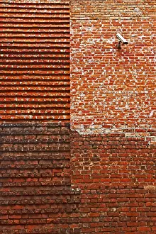Detail of the restored medieval brick walls