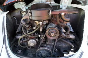 Category Oldtimer Prints: Retro automobile engine block. Detail of an attique car at a retro car parade