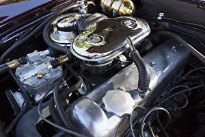 Retro automobile engine block. Detail of an attique car at a retro car parade