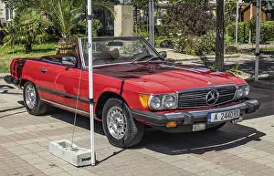 Retro convertible Mercedes SL on Classic cars event in Pomorie