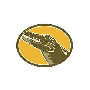 Retro WPA illustration of a head of an alligator