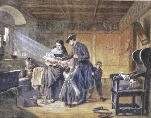 The Return Home, the father returns from a long journey and is greeted by the family