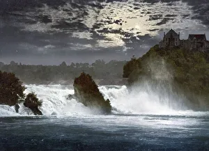 Rhine Falls at night, near Schaffhausen in Switzerland