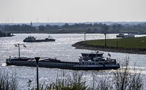 The Rhine at Wesel, cargo ships on the Rhine