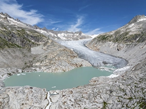 Rhone glacier, valley glacier in the headwaters of the Rhone in the Swiss Alps
