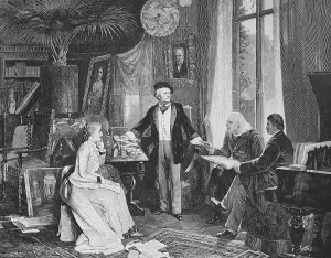 Richard Wagner and Cosima Wagner together with Liszt and Hans von Wolzogen in their home