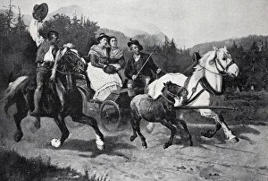 Ride to church in a carriage, horse-drawn carriage with foal