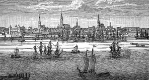 Riga, in today's Latvia, Harbour and Panorama in 1710