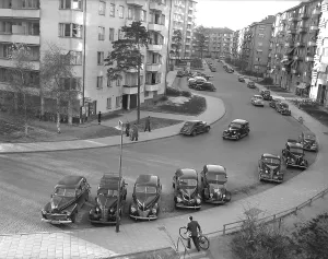 Rindoegatan in Stockholm 1948. A street in the Ladugardsgaerdet district