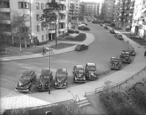 Rindoegatan in Stockholm 1948. A street in the Ladugardsgaerdet district