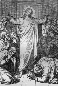 The risen Jesus appearing to his disciples in the hall of Jerusalem