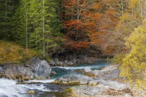 The Riss creek flowing through an autumnal landscape in the Eng valley