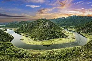 River bend of the Rijeka Crnojevica river at sunset