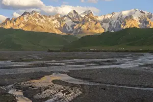 River coming from Koel-Suu mountain range at sunset