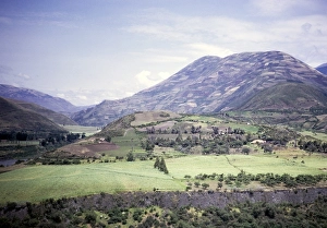 River flowing through an ancient lava flow, intensive cultivation of fertile farmland, near Banos de Agua Santa, Ecuador, Tungurahua Province, South America 1962, South America