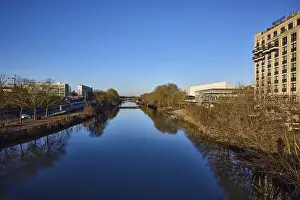 River Saar, trees, modern architecture