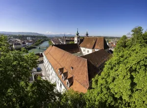 River Steyr, view from Taborberg to St Michael's Church and old town