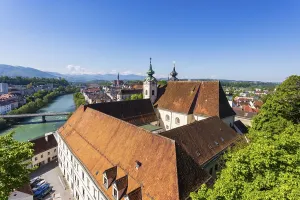River Steyr, view from Taborberg to St Michael's Church and old town