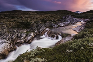 Category Scandinavia Prints: River Stropla after sunset, Snohetta mountain behind