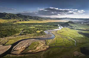 River Tuul, river meander in summer