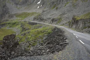 Road along the coast of the Barents Sea on Varanger peninsula in the far north of Norway