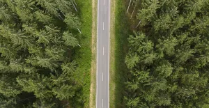 Framed Print : Road through forest, aerial view Framed Print : Road through forest, aerial view