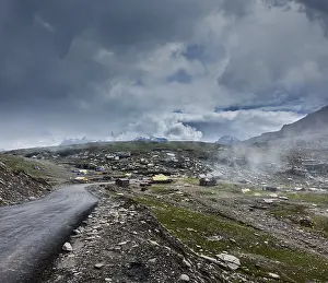 Road in Himalayas on top of Rohtang La pass