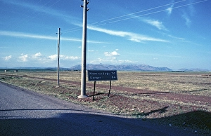 Road, road sign, 70 kilometres to Mount Nemrut DaGIJ