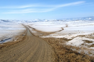 Category Mountain Landscapes Prints: Road through snowy landscape, Olkhon island