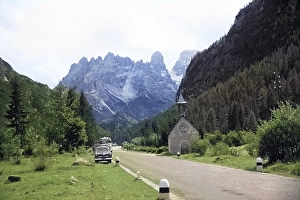 Road view to Cristallion di Misrina, Dolomites, Dolomite Mountains, Italy, Europe, c 1956 colourised Ektachrome slide, Europe