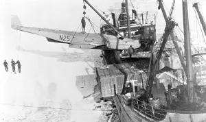 Roald Amundsen. Norwegian polar explorer. 1872-1928. In 1925, Amundsen made an attempt to reach the North Pole with the two flying boats N 24 and N 25. On 21 May 1925, the two flying boats started from Ny-Alesund on Svalbard