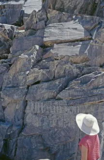 Rock carvings, ancient Egyptian quarry area Wadi Hammamat, Arabian desert, Egypt, September 1989, vintage, retro, old, historical, Africa