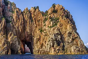 Rock formations and deep blue water in Scandola Nature Reserve