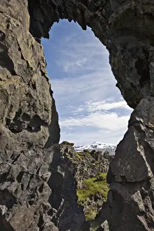 Rock window, lava rock formations with Mt
