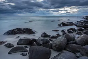 Rocks on the beach, sunset, Unstad