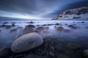 Rocks on the beach of Unstad, Lofoten