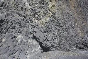 Rocks and cliffs at the black beach of Vik i Myrdal