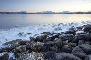 Framed Print : Rocks on the coast in winter, Lofoten Framed Print : Rocks on the coast in winter, Lofoten