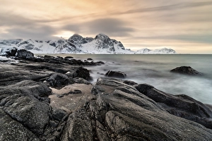 Category Scandinavia Prints: Rocky coast near Vareid, Flakstadoya