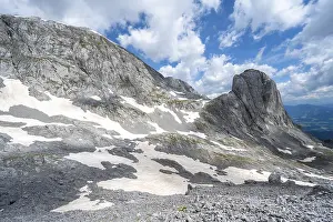Rocky mountain landscape with remnants of snow